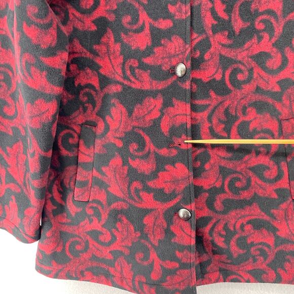SUSAN GRAVER Jacket M Baroque Floral Fleece Blazer Button Front Red Black - Picture 13 of 14